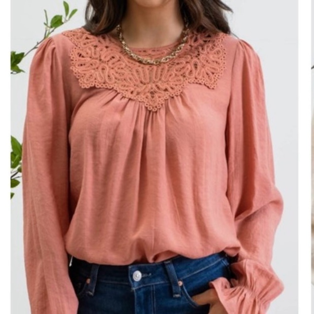 Lace yoke long sleeve top
